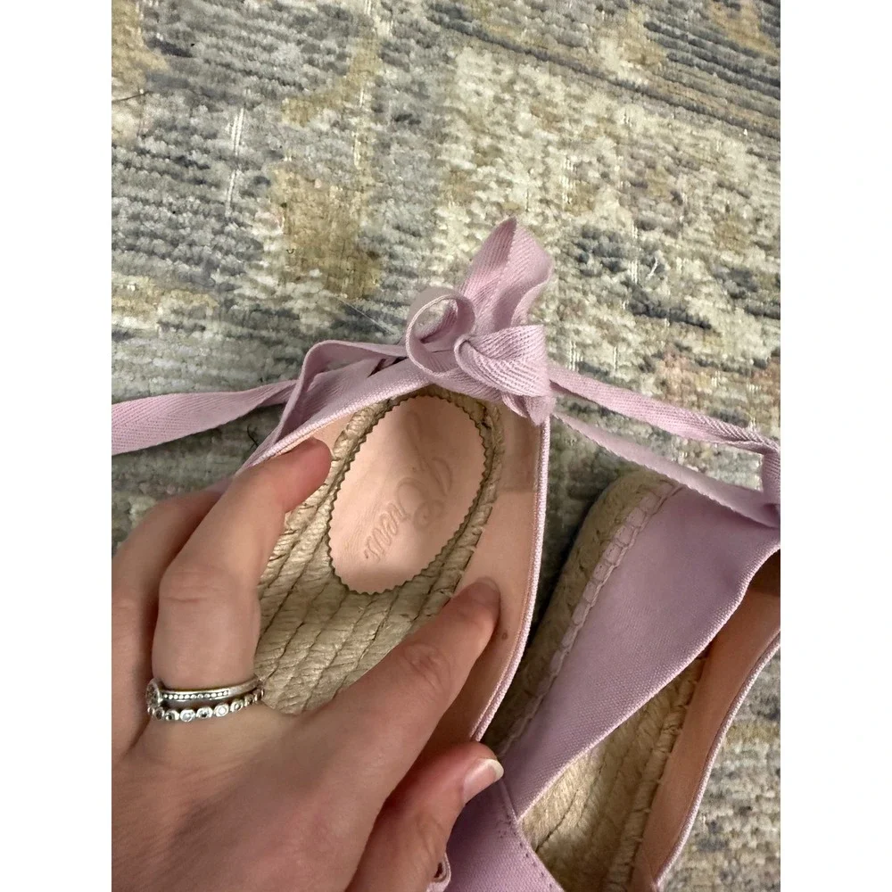 J.Crew Pink Canvas Lace Up Espadrille Flats Ankle Tie Shoes Womens 6